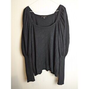 Eloquii Square Neck Slim Sleeve Puff Shoulder Sweater 18/20‎ Black Knit Elegant